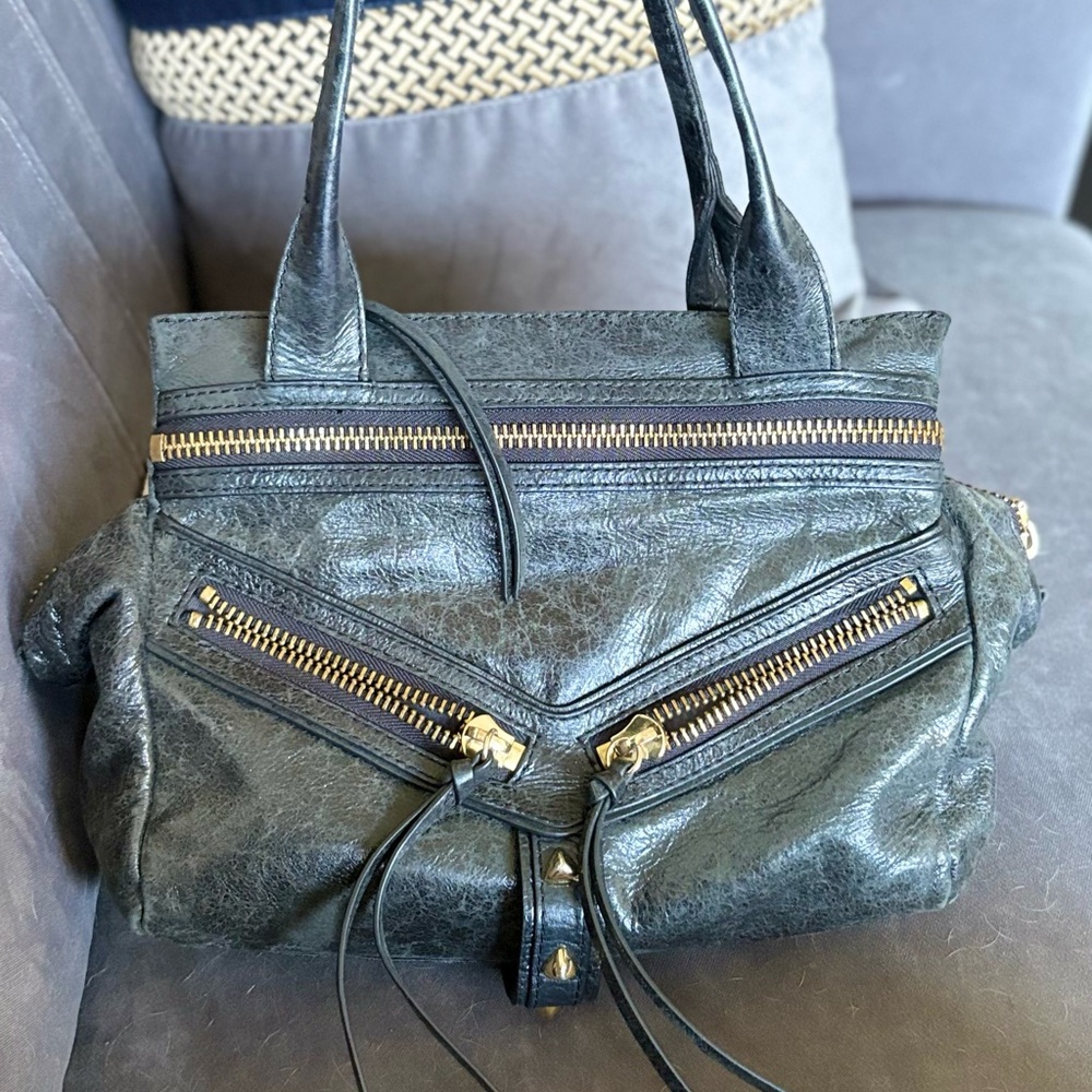 Botkier Black Leather Satchel with Gold Zippers